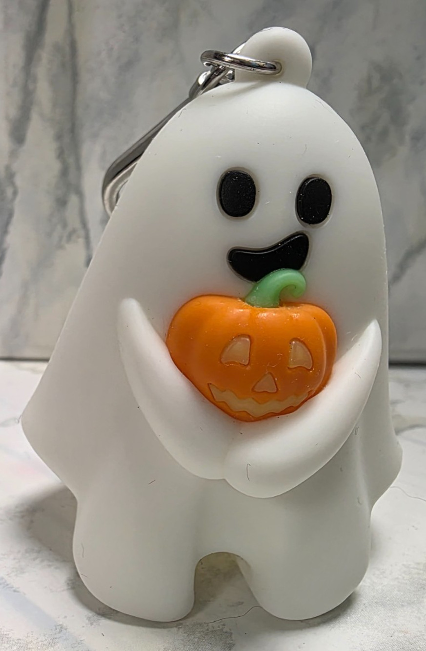 BBW Glow in the Dark, Light Up Ghost w/Pumpkin PocketBac Halloween Keychain